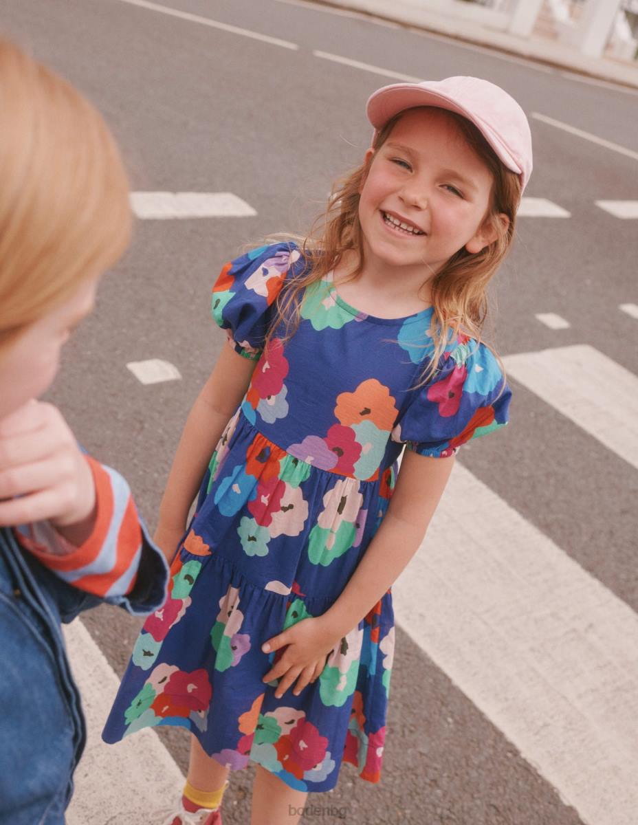 облекло Boden памучна рокля с щампа на нива тъмносин живописен флорален бебе LL68345