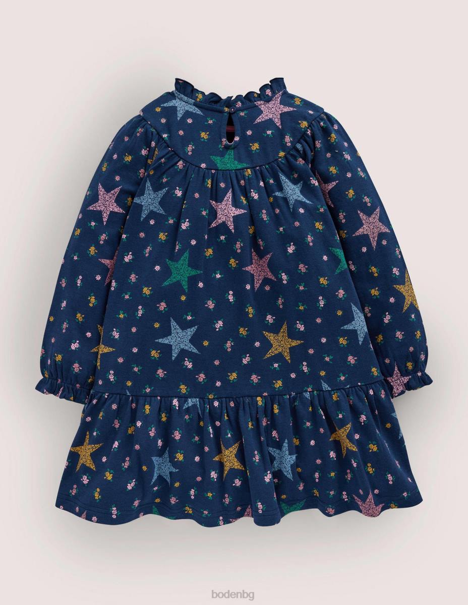 облекло Boden лека спортна рокля колежанска военноморска звезда с цветя бебе LL683459