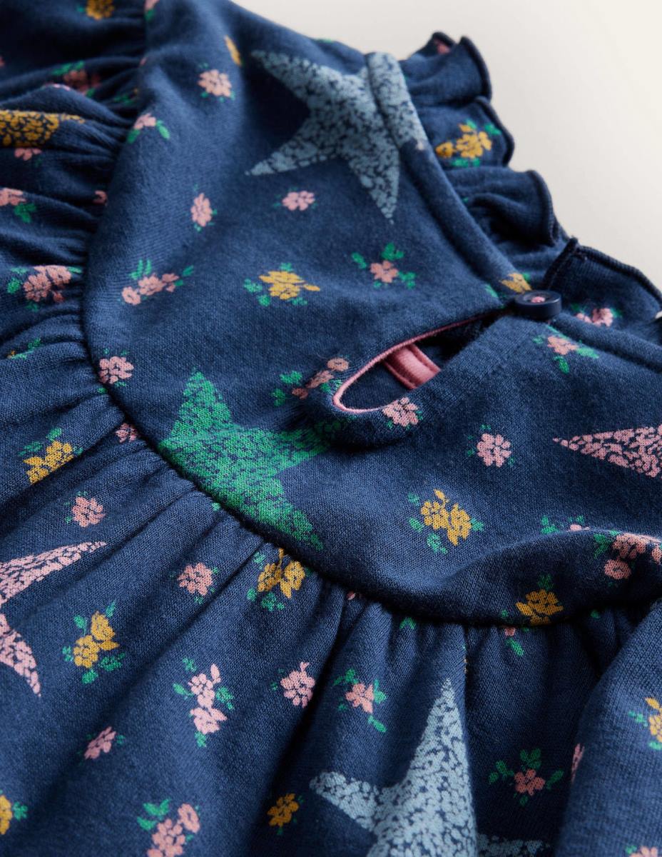 облекло Boden лека спортна рокля колежанска военноморска звезда с цветя бебе LL683459