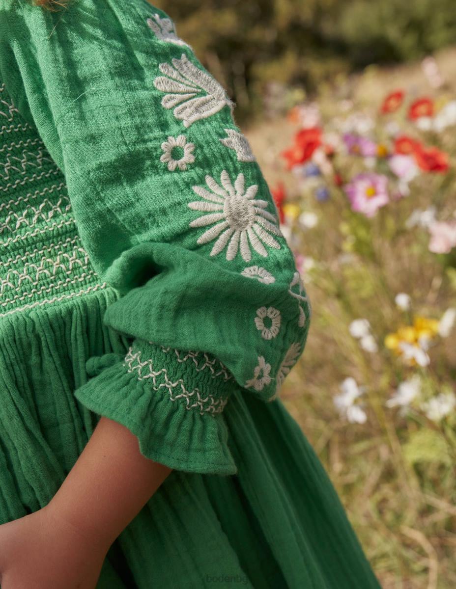 облекло Boden тъкана рокля с елече училищни зелени маргаритки бебе LL68346