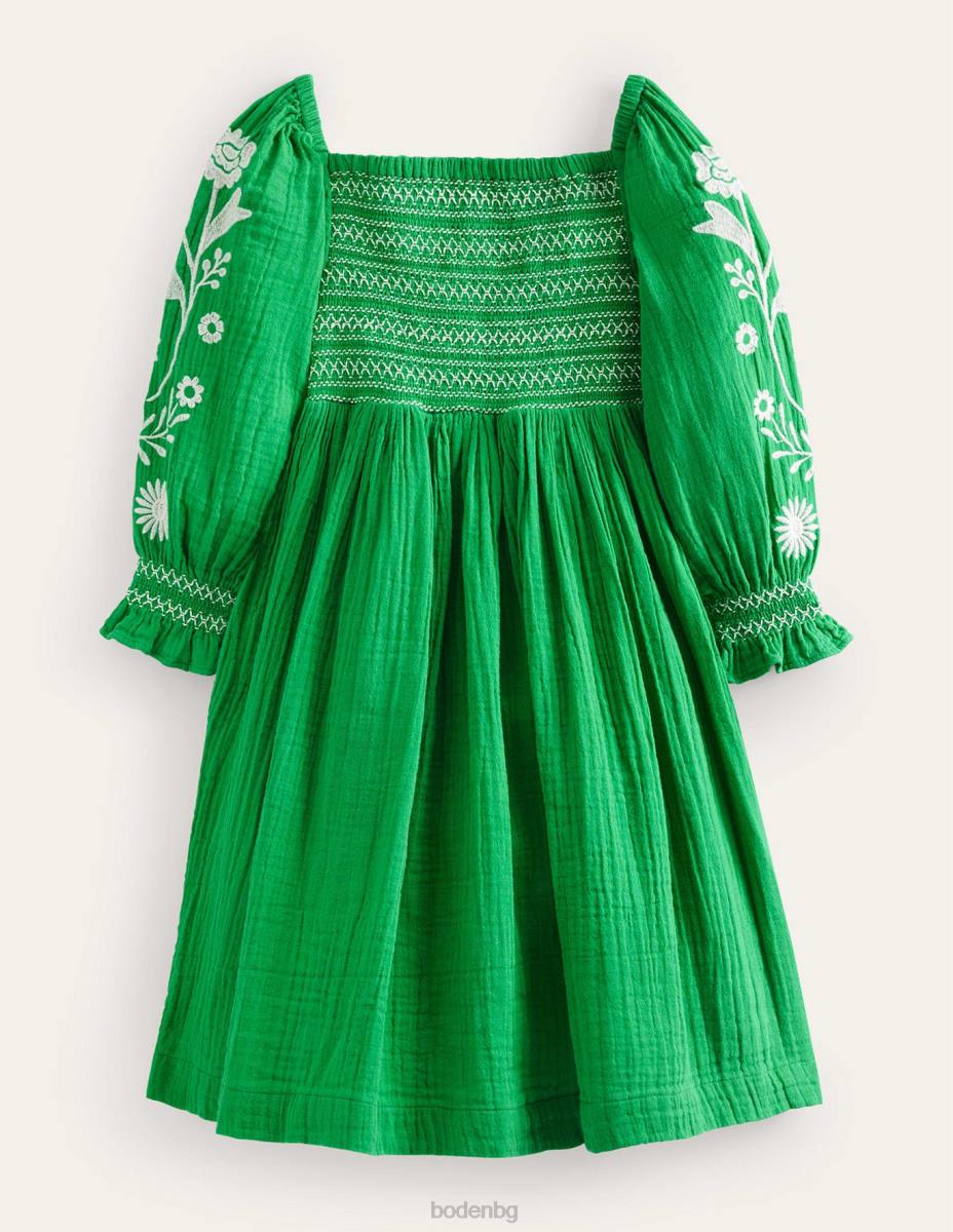 облекло Boden тъкана рокля с елече училищни зелени маргаритки бебе LL68346