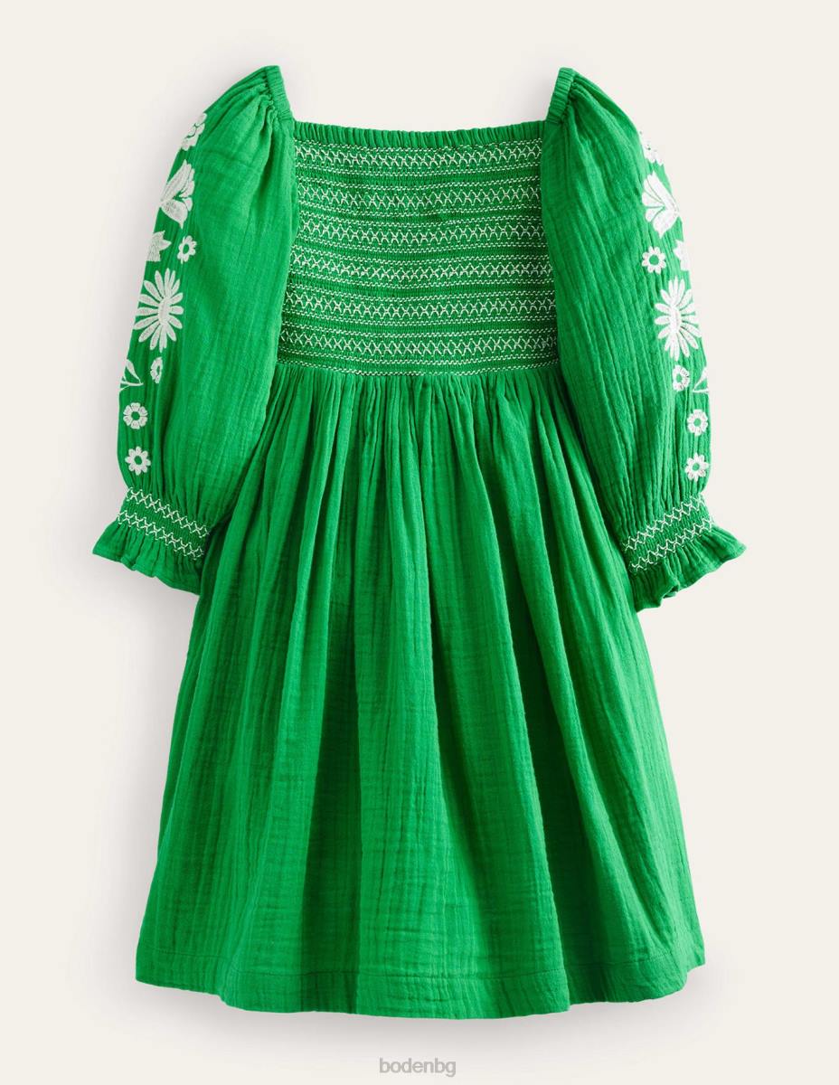 облекло Boden тъкана рокля с елече училищни зелени маргаритки бебе LL68346