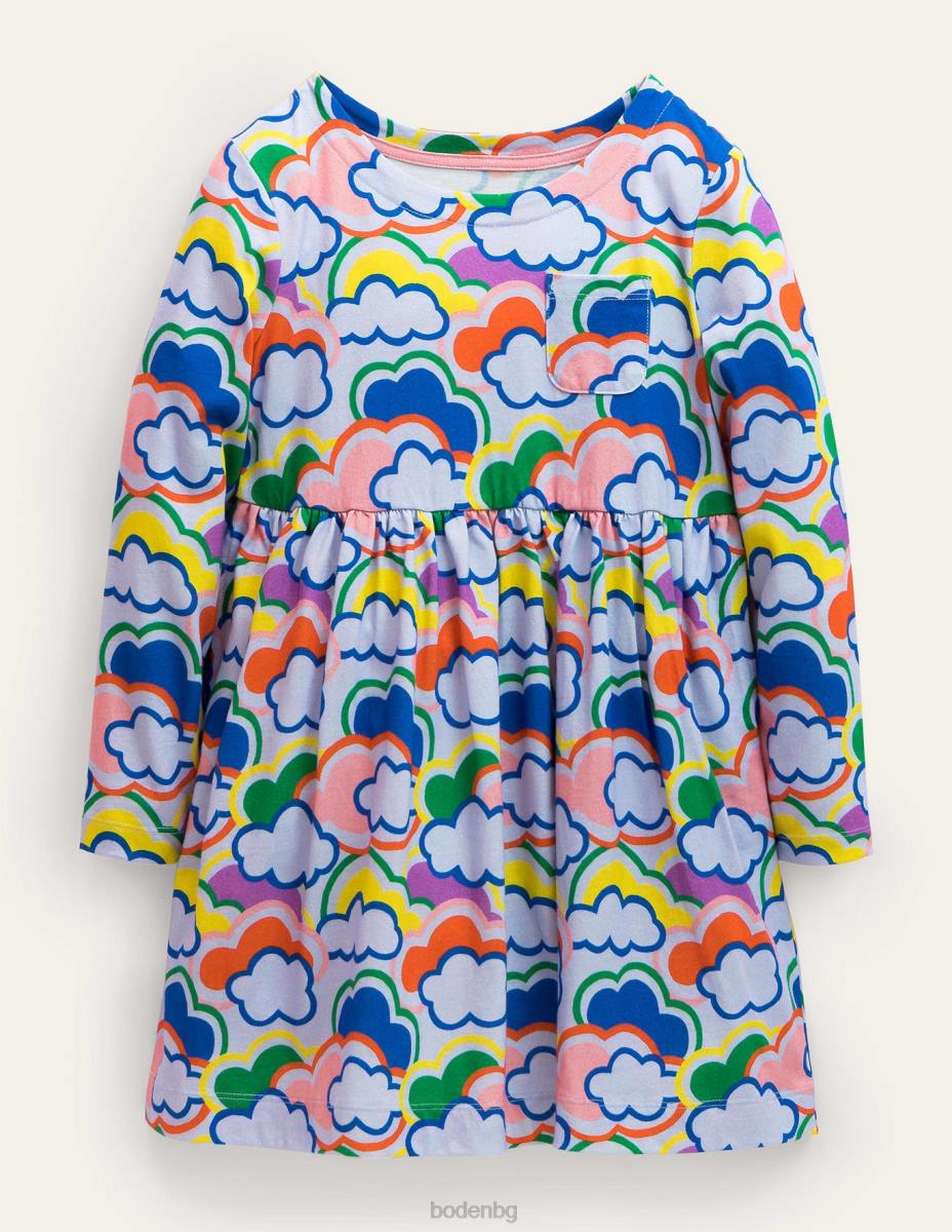 облекло Boden забавна рокля от трико с дълъг ръкав сини мулти дъги бебе LL683479