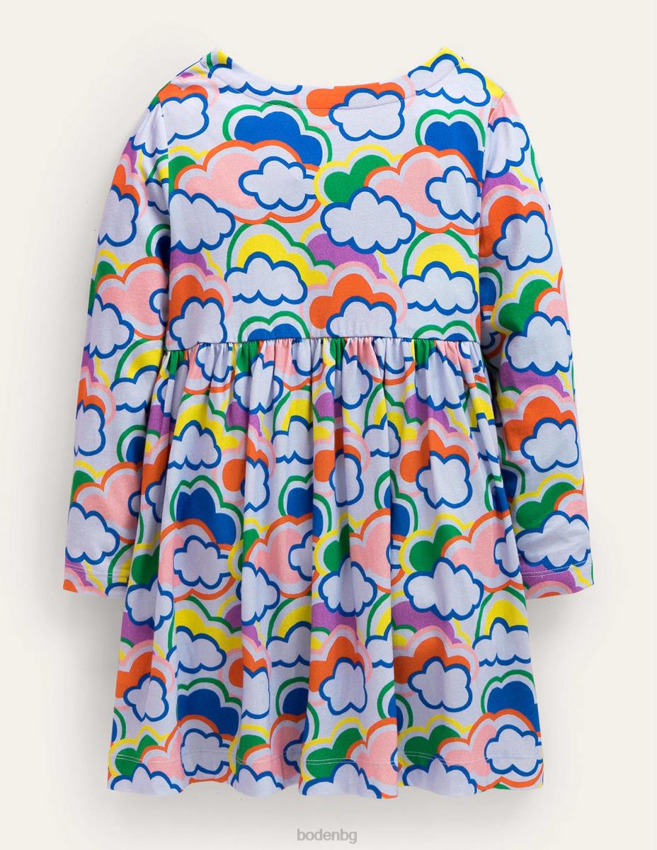 облекло Boden забавна рокля от трико с дълъг ръкав сини мулти дъги бебе LL683479