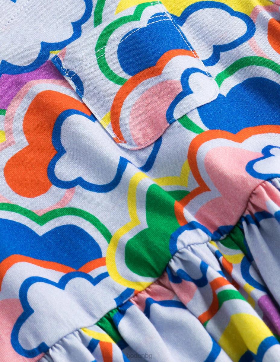 облекло Boden забавна рокля от трико с дълъг ръкав сини мулти дъги бебе LL683479