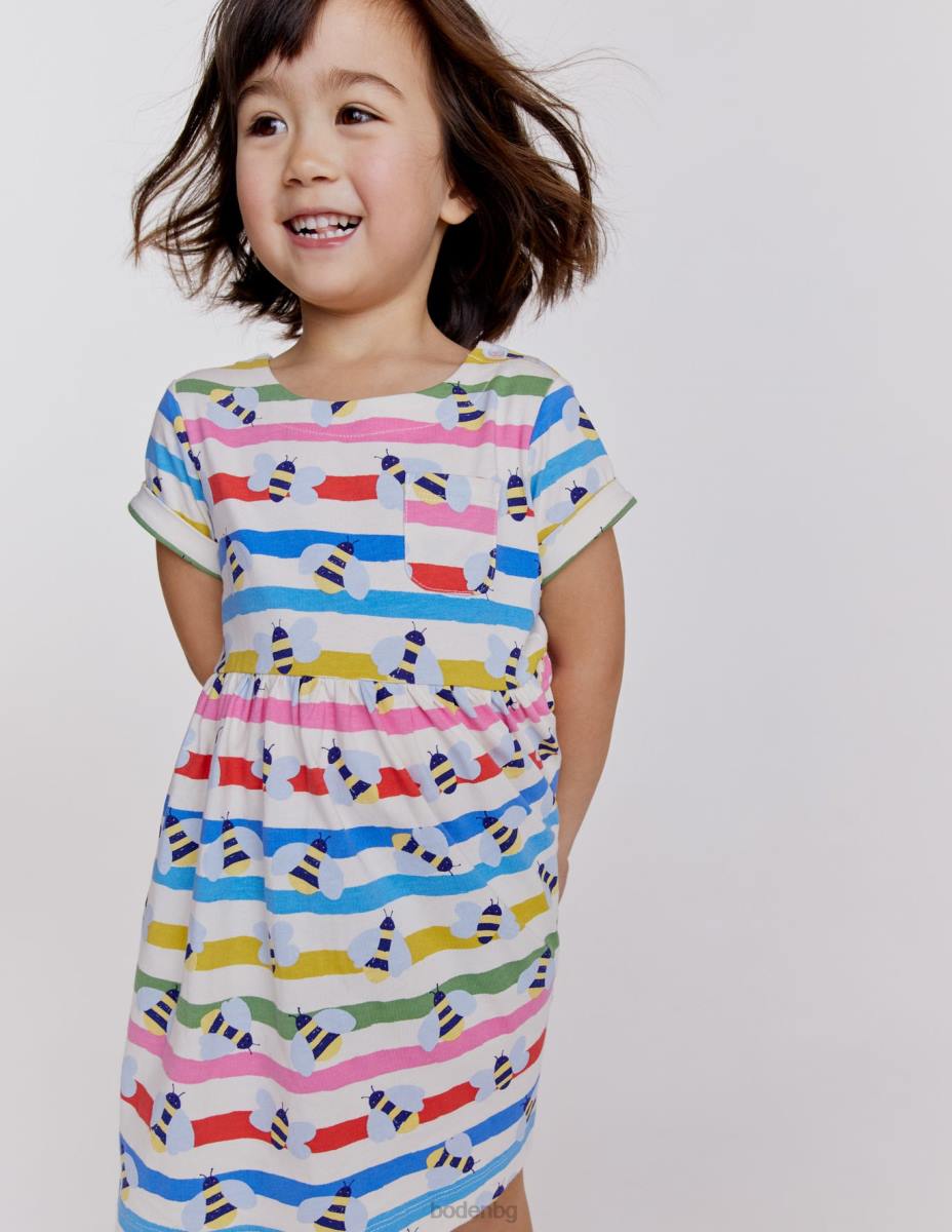 облекло Boden забавна рокля от трико с къс ръкав много райета пчела бебе LL683480