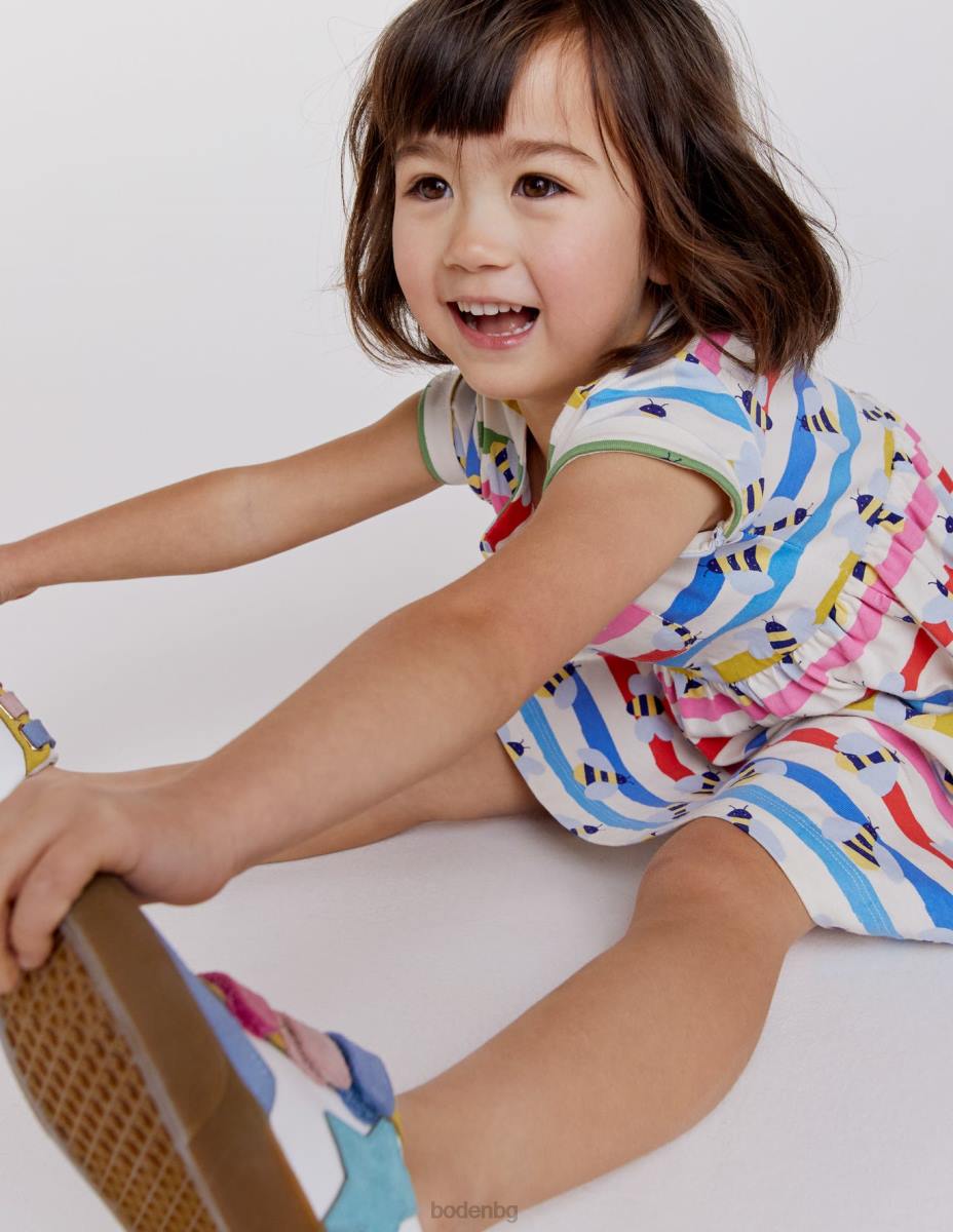 облекло Boden забавна рокля от трико с къс ръкав много райета пчела бебе LL683480