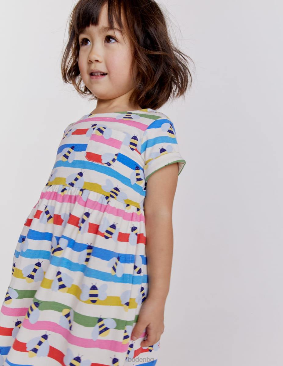 облекло Boden забавна рокля от трико с къс ръкав много райета пчела бебе LL683480