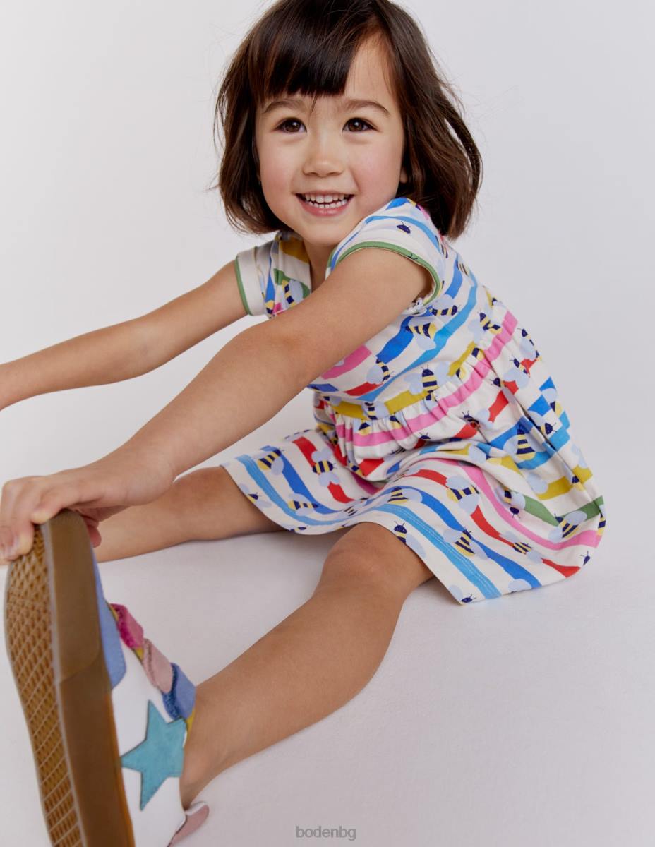 облекло Boden забавна рокля от трико с къс ръкав много райета пчела бебе LL683480