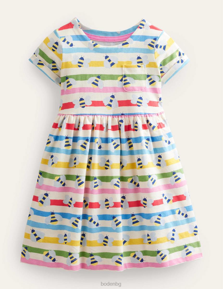облекло Boden забавна рокля от трико с къс ръкав много райета пчела бебе LL683480