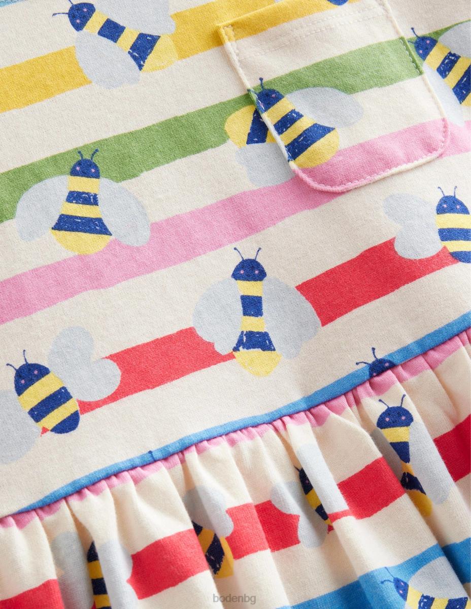 облекло Boden забавна рокля от трико с къс ръкав много райета пчела бебе LL683480