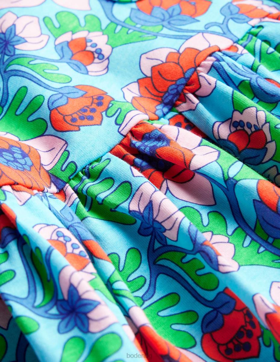 облекло Boden забавна рокля от трико с къс ръкав аква сини макове бебе LL683487