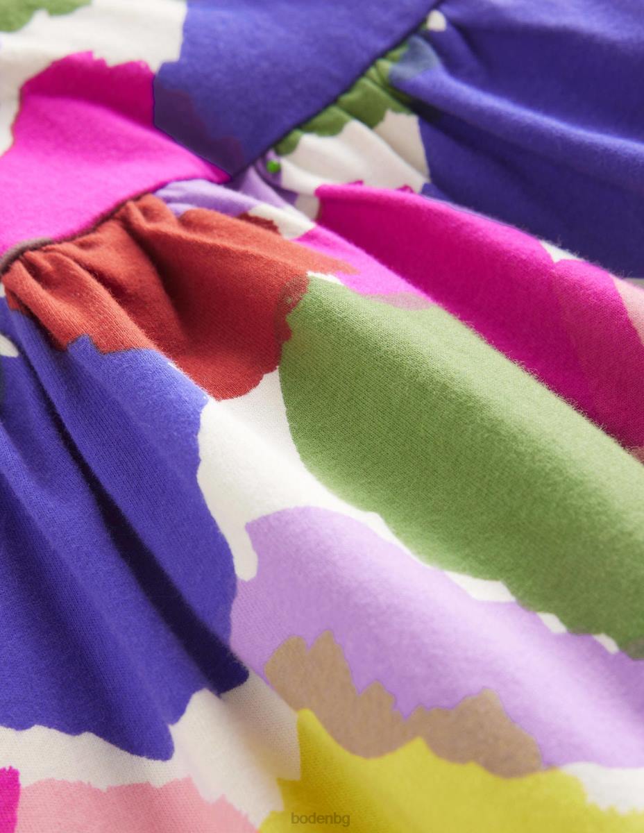 облекло Boden забавна рокля от трико с къс ръкав пластир с много боя бебе LL68350