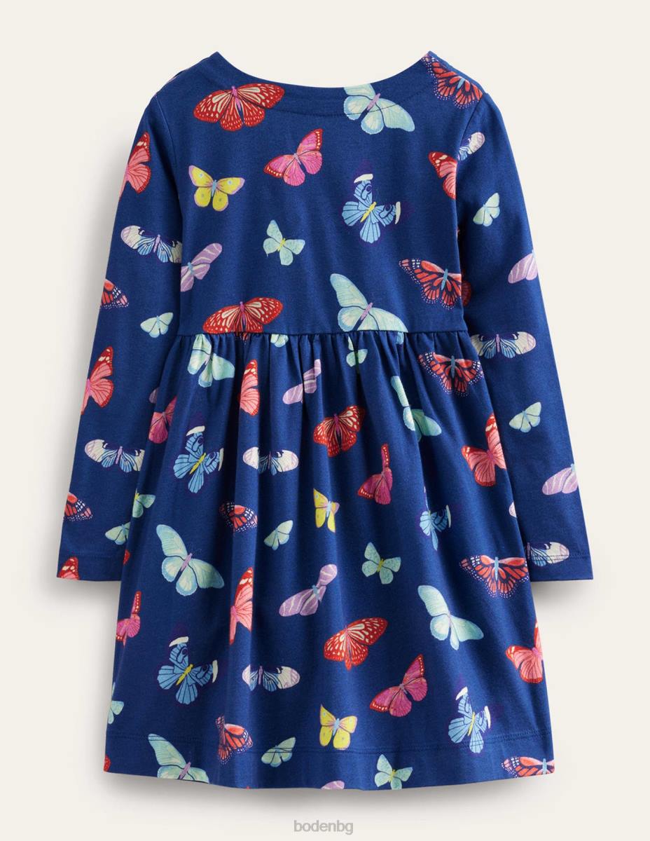 облекло Boden забавна рокля от трико с дълъг ръкав колеж морски пеперуди бебе LL68351