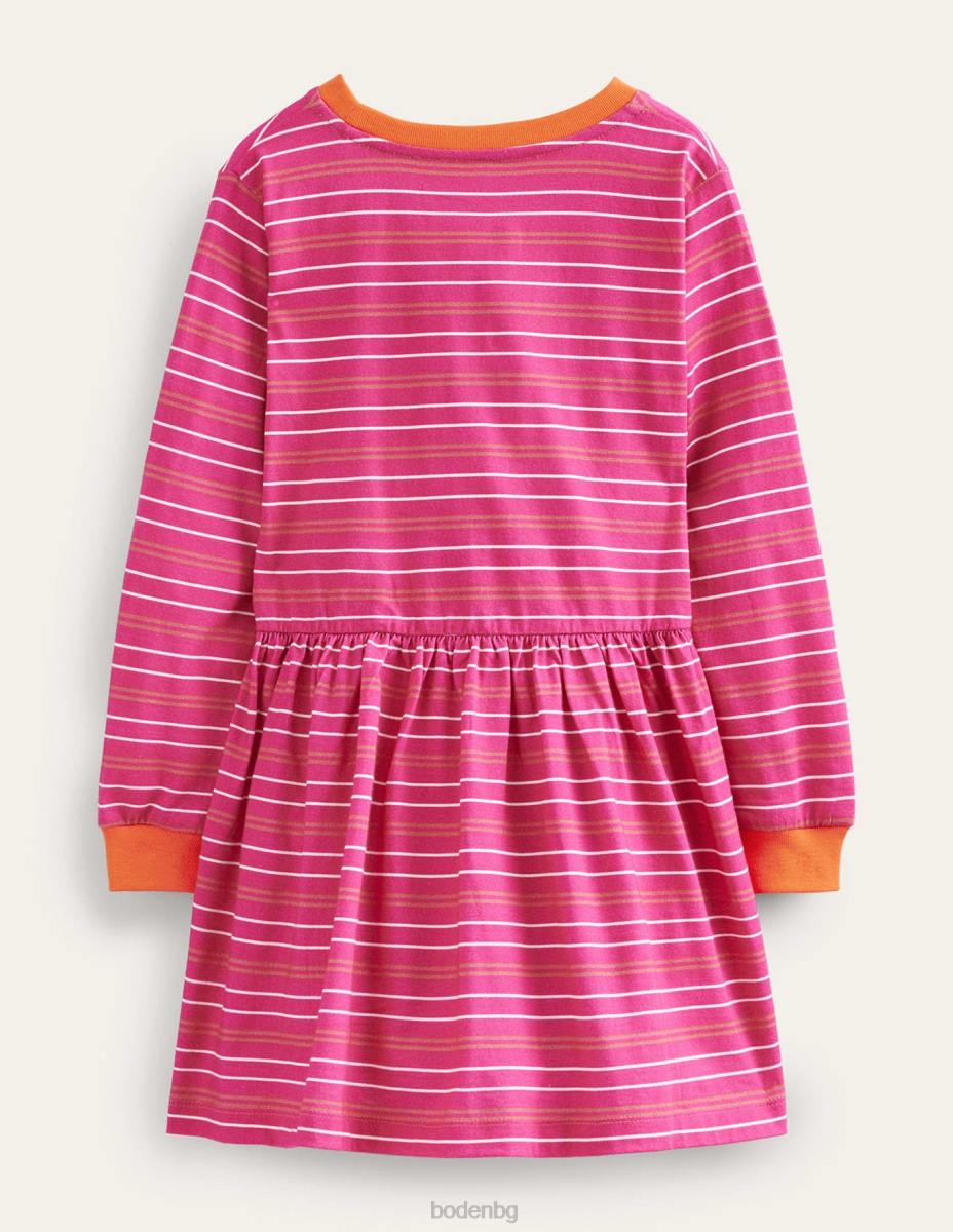 облекло Boden рокля от трико на райе ярко розово бебе LL68355