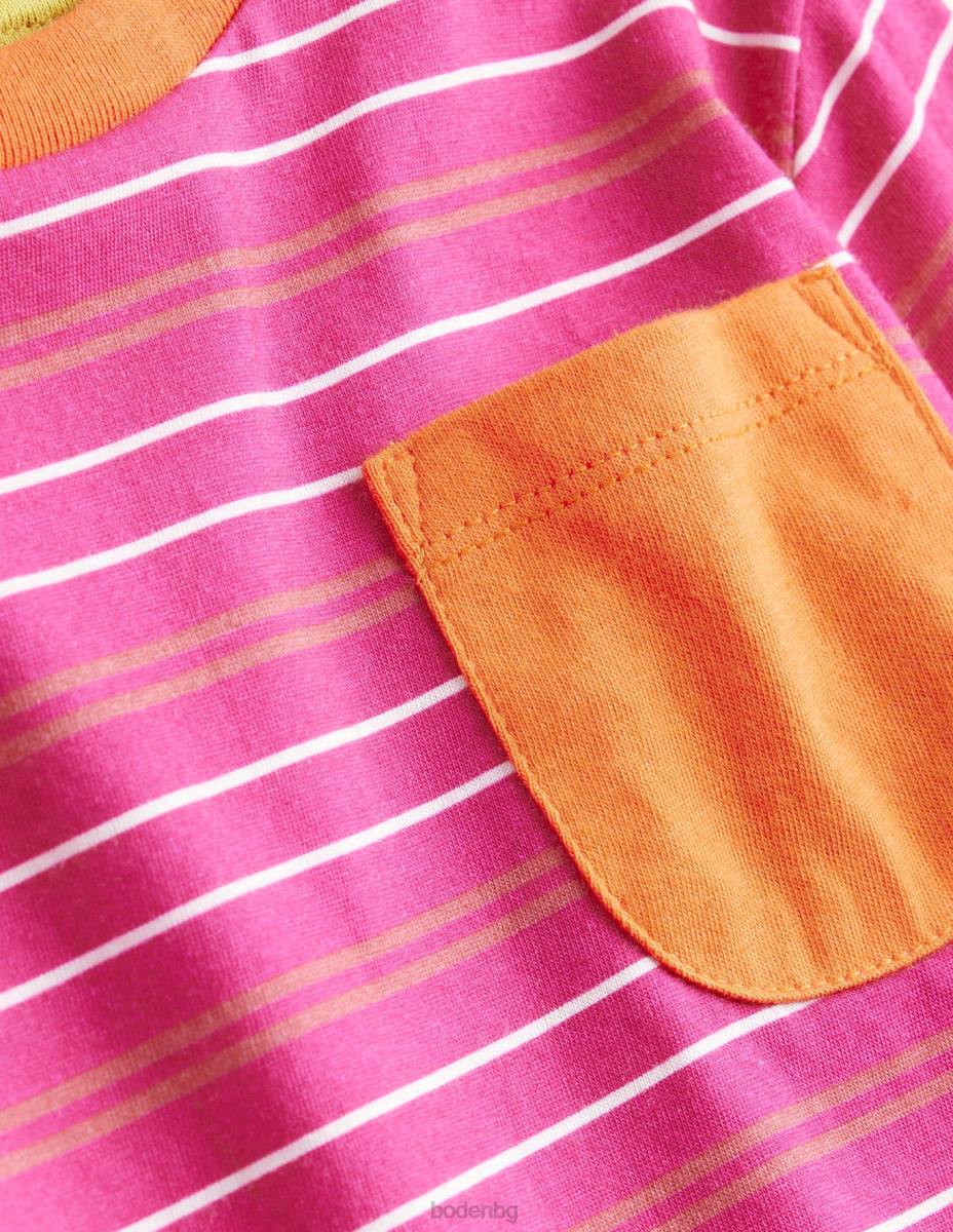 облекло Boden рокля от трико на райе ярко розово бебе LL68355