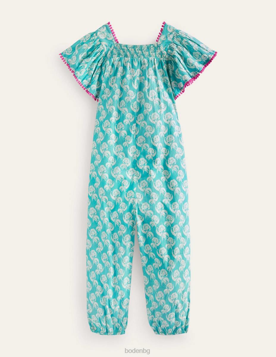 облекло Boden спокоен гащеризон памук-поплин делфиниум син флорален печат бебе LL68356