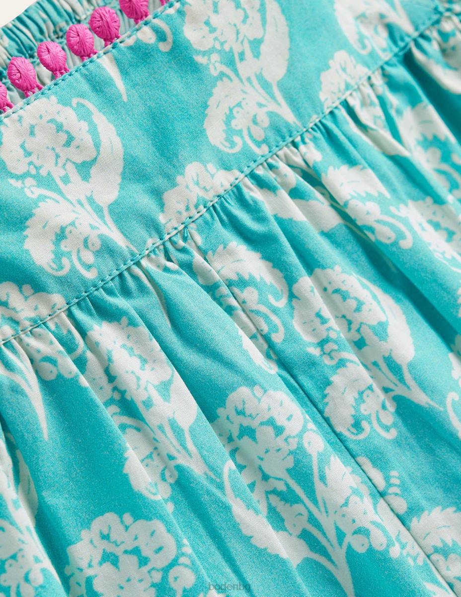 облекло Boden спокоен гащеризон памук-поплин делфиниум син флорален печат бебе LL68356