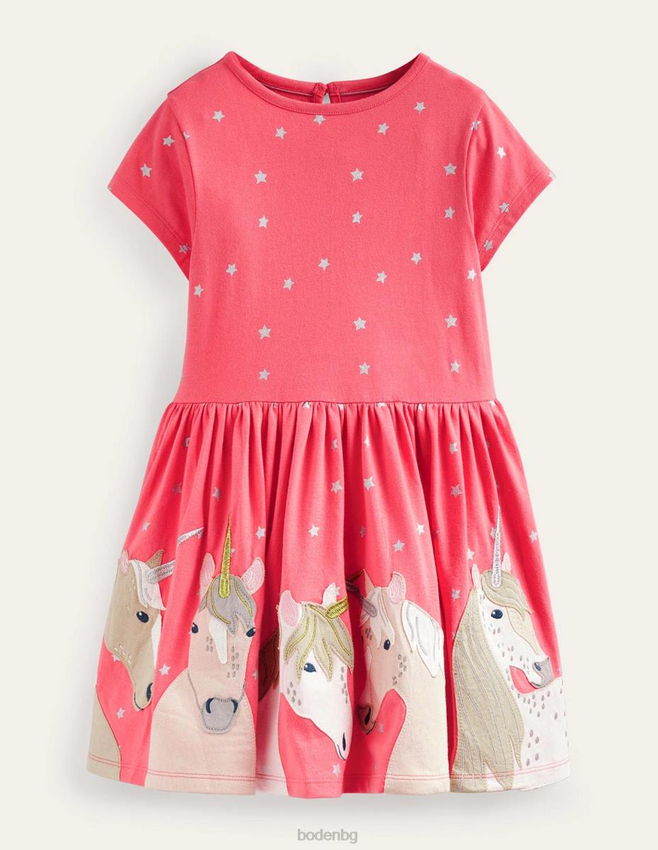 облекло Boden рокля от трико с апликация на еднорог еднорози бебе LL68357