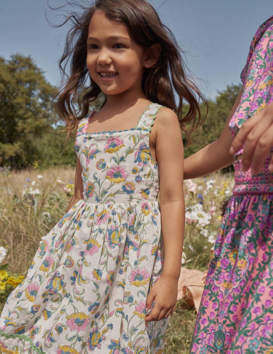 облекло Boden памучна рокля с панделка сливов цвят лятна лоза бебе LL68358