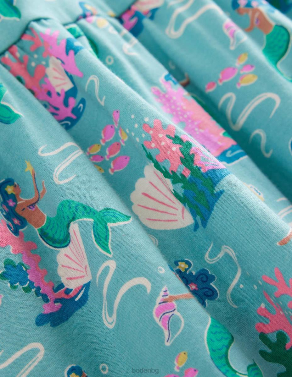 облекло Boden рокля с буф ръкав аква морски сини русалки бебе LL68364