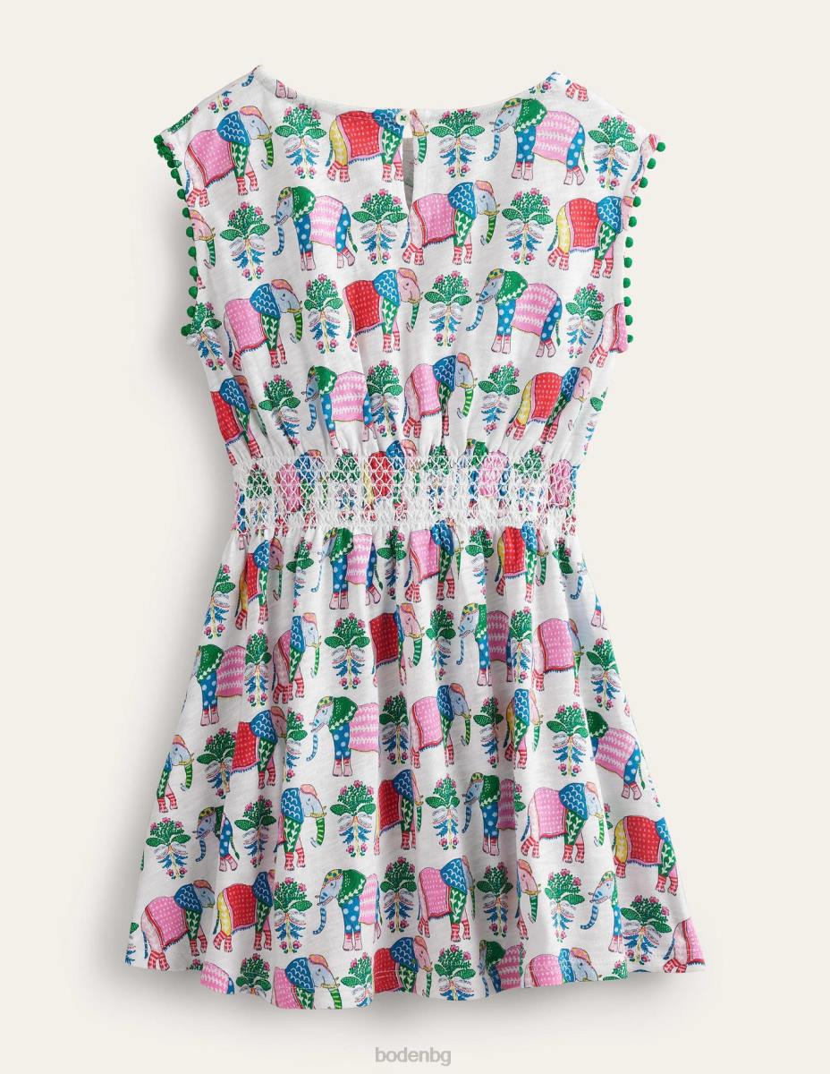 облекло Boden празнична рокля с принт ванилова шушулка слон бебе LL68366