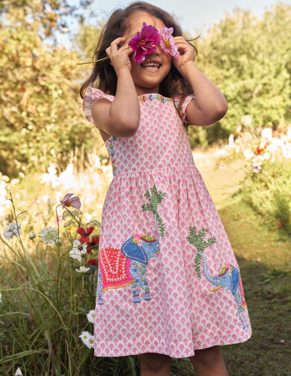 облекло Boden тъкана рокля с апликации сливов цвят дърворезба бебе LL68367