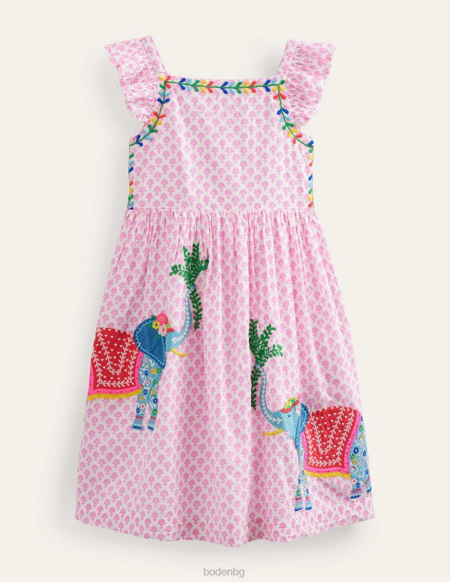 облекло Boden тъкана рокля с апликации сливов цвят дърворезба бебе LL68367
