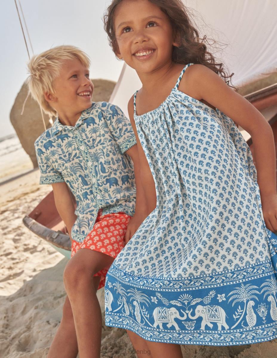 облекло Boden плетена рокля с презрамки от трико островно синьо гоа подгъв бебе LL68369