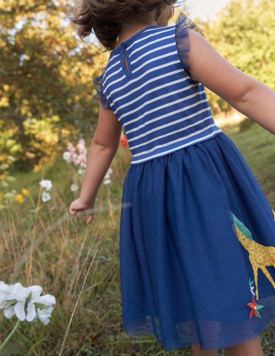 облекло Boden рокля с апликации от микс от тюл ивица сапфир и ванилия бебе LL68370