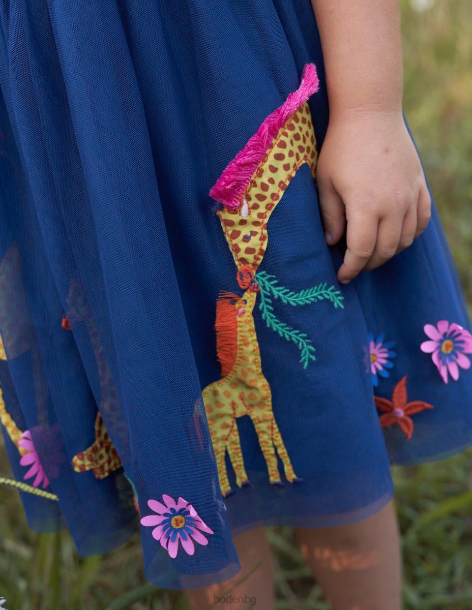 облекло Boden рокля с апликации от микс от тюл ивица сапфир и ванилия бебе LL68370