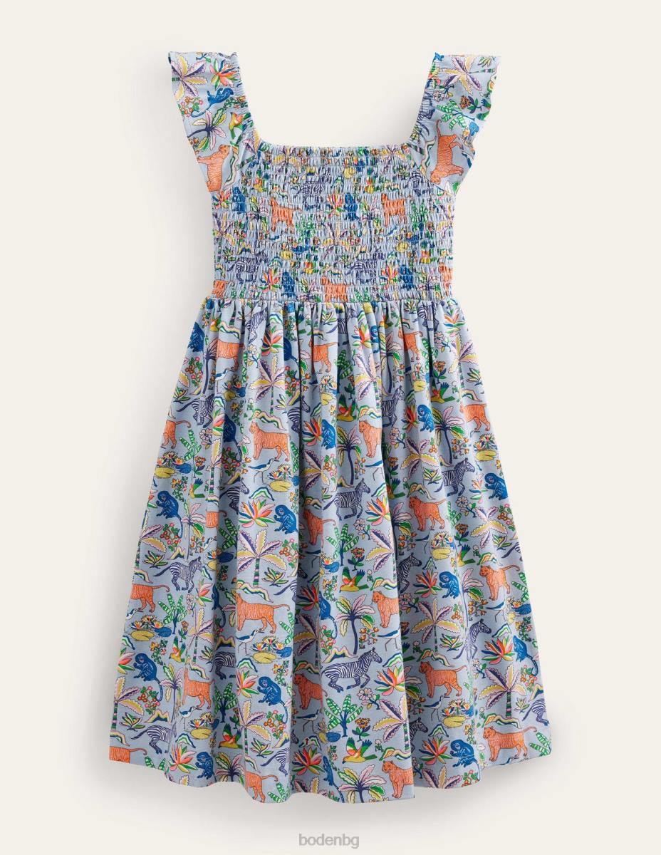 облекло Boden миди рокля от трико с ризи сърф синя тропическа градина бебе LL68371