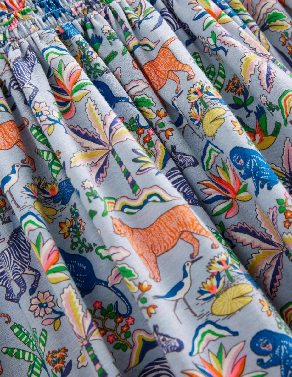 облекло Boden миди рокля от трико с ризи сърф синя тропическа градина бебе LL68371