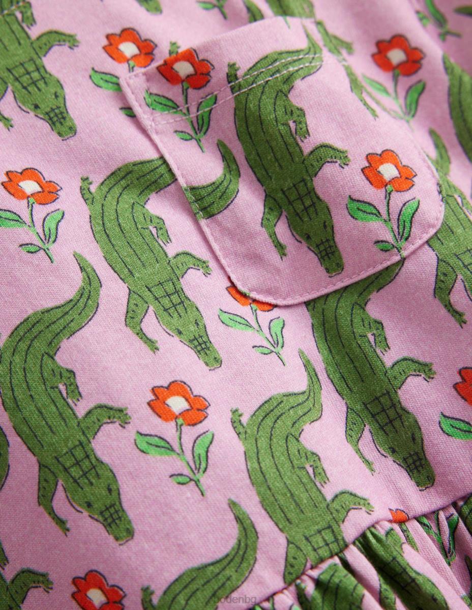 облекло Boden забавна рокля от трико с къс ръкав меки лавандулови крокси бебе LL68372