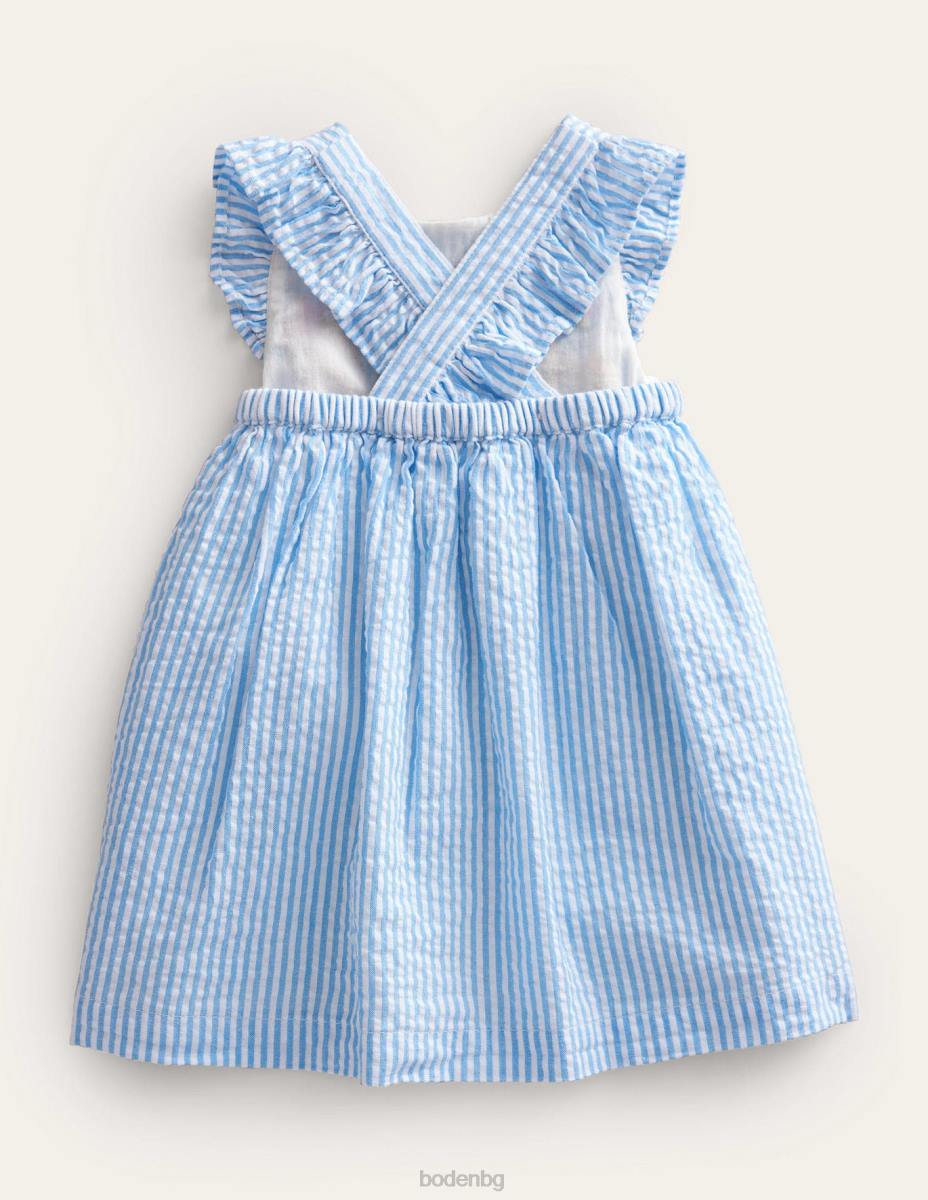 облекло Boden тъкана рокля на pinnie слонова кост/синьо тиктакащо зайче бебе LL683474