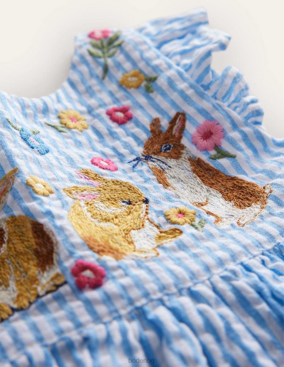 облекло Boden тъкана рокля на pinnie слонова кост/синьо тиктакащо зайче бебе LL683474