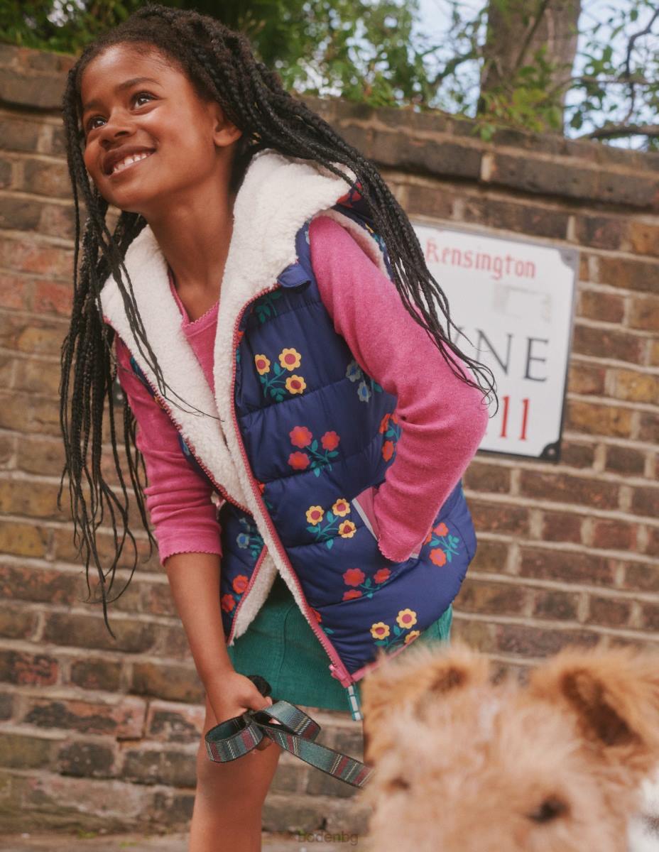 облекло Boden реверсивна жилетка колеж морско цвете бебе LL68547