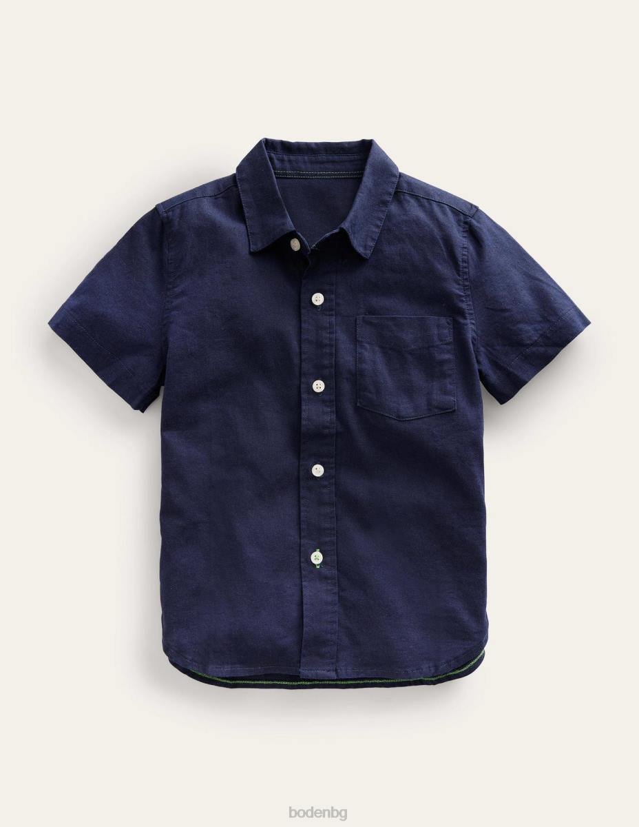 облекло Boden памучна ленена риза военноморски флот бебе LL683004