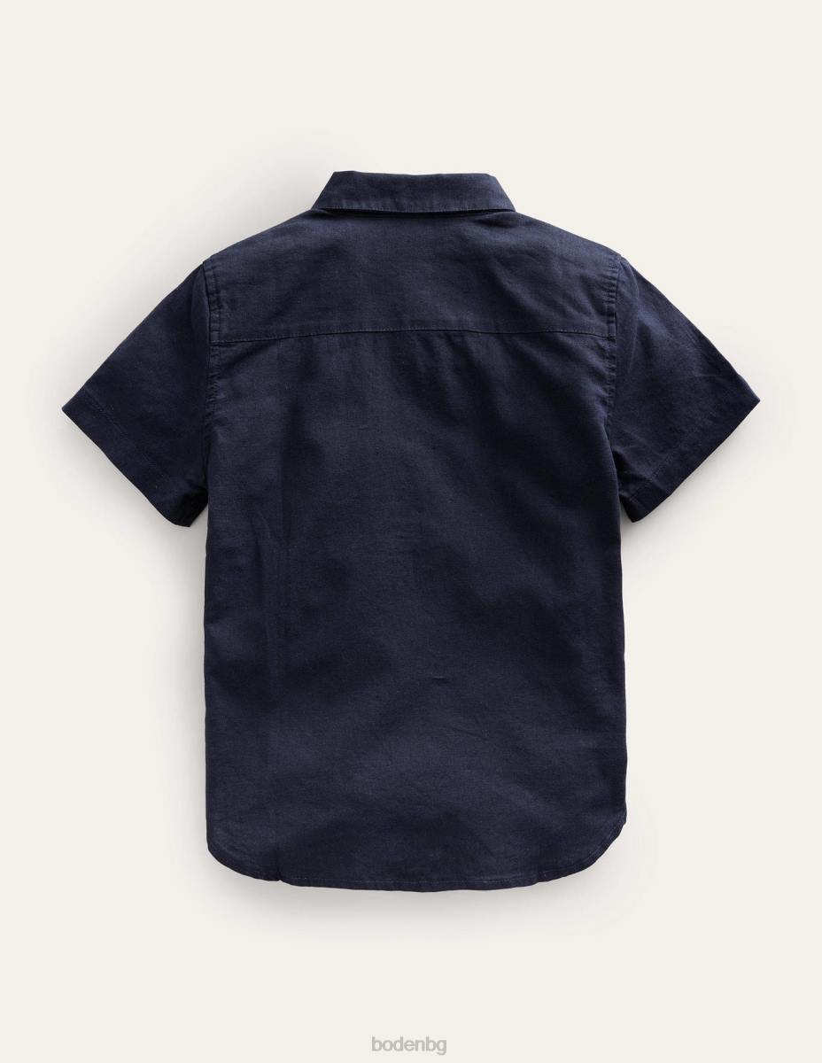 облекло Boden памучна ленена риза военноморски флот бебе LL683004