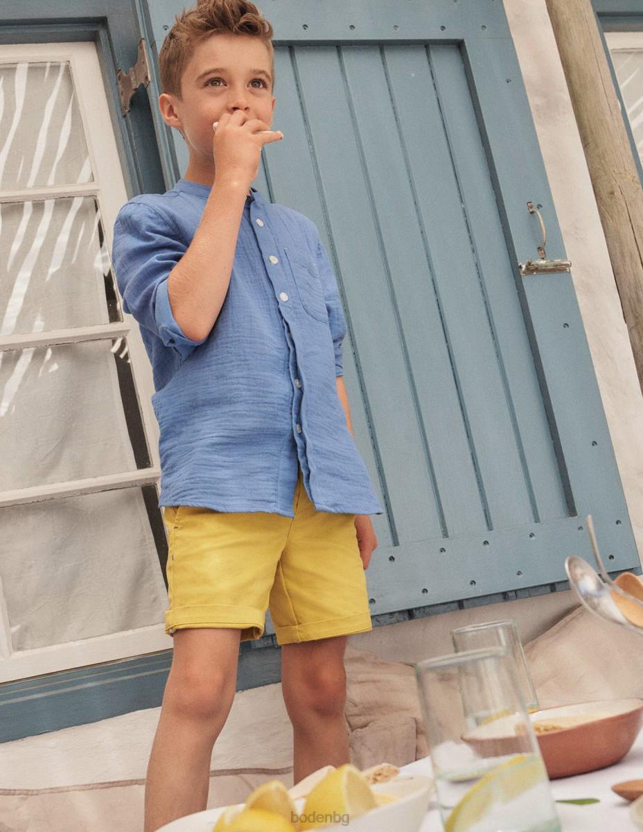 облекло Boden двойна платнена риза на дядо делфтско синьо бебе LL683323