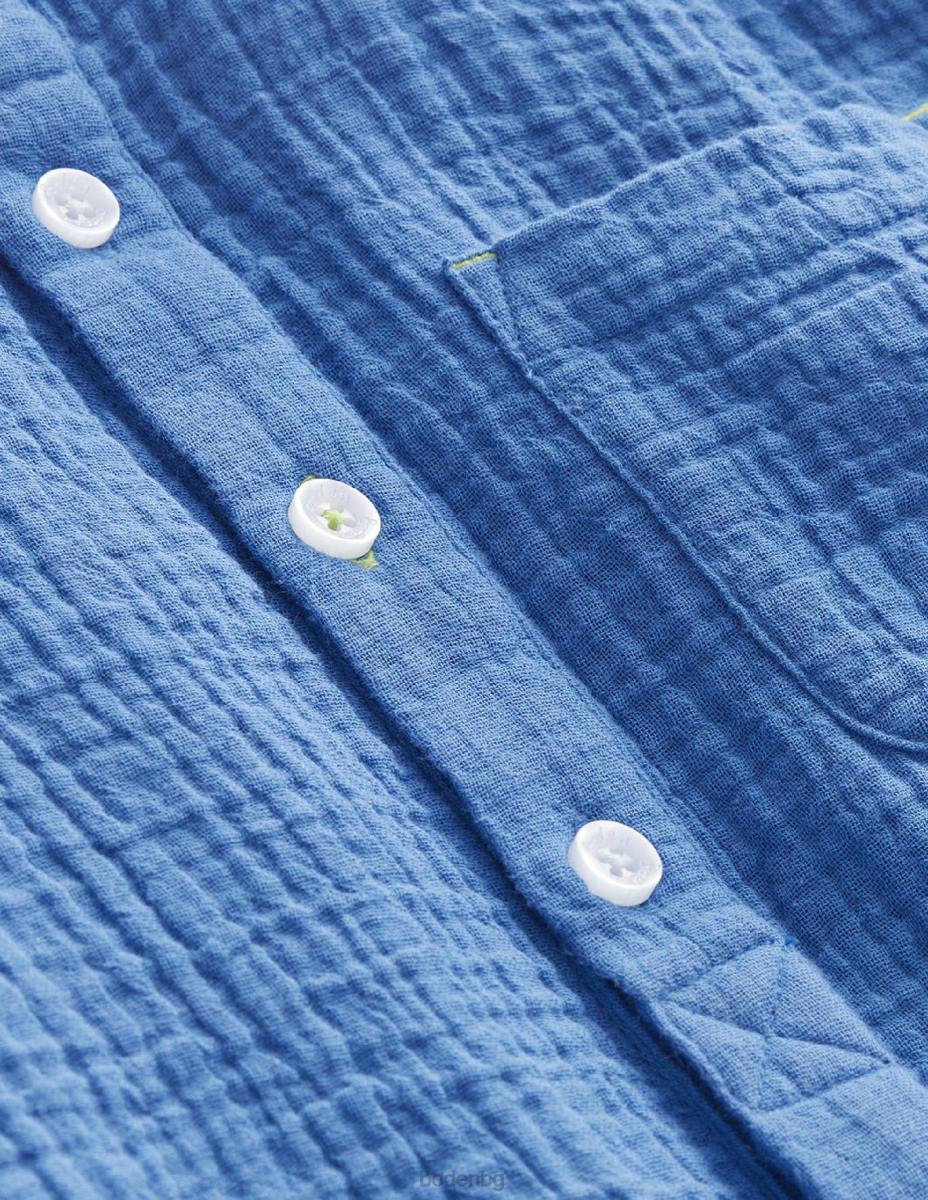 облекло Boden двойна платнена риза на дядо делфтско синьо бебе LL683323