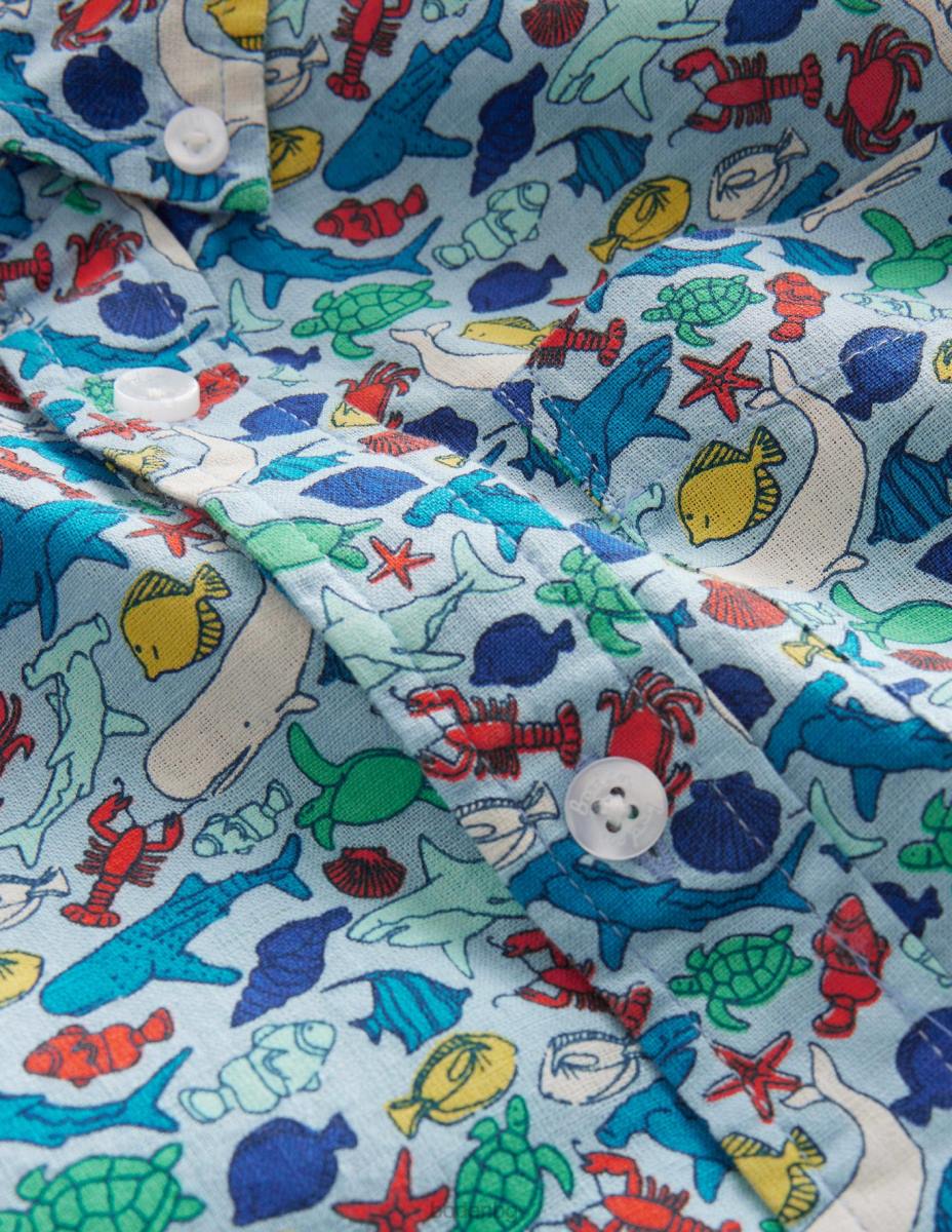 облекло Boden памучно-ленена риза мулти микро риф бебе LL683339