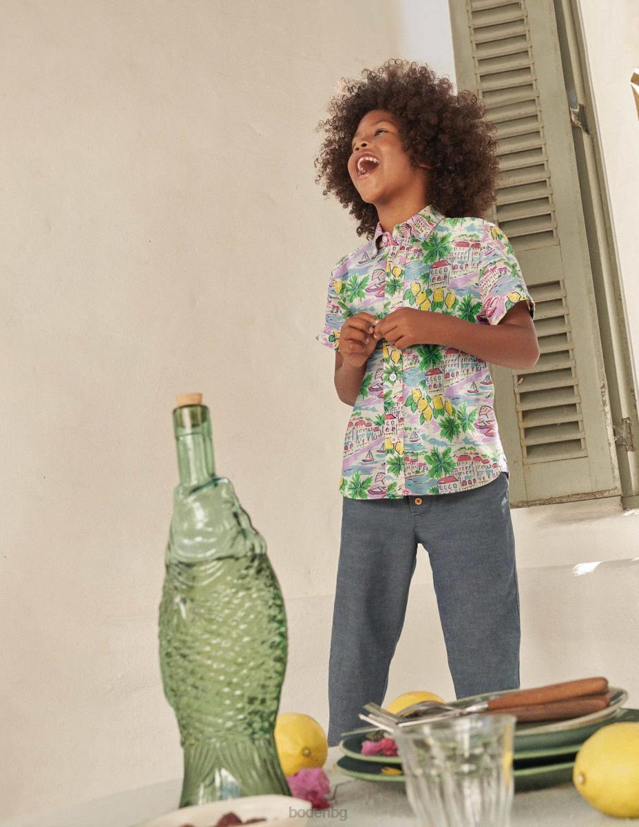 облекло Boden памучно-ленена риза печат на множество сцени бебе LL683488