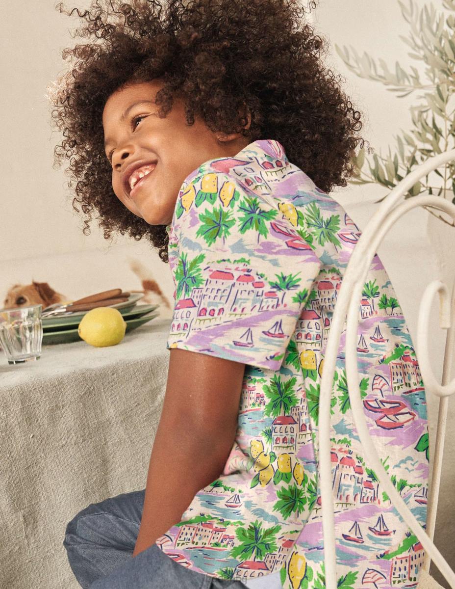 облекло Boden памучно-ленена риза печат на множество сцени бебе LL683488