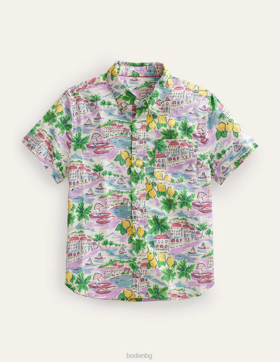 облекло Boden памучно-ленена риза печат на множество сцени бебе LL683488