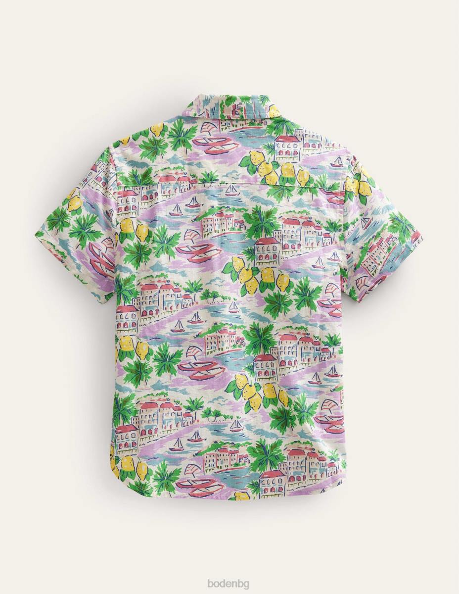 облекло Boden памучно-ленена риза печат на множество сцени бебе LL683488