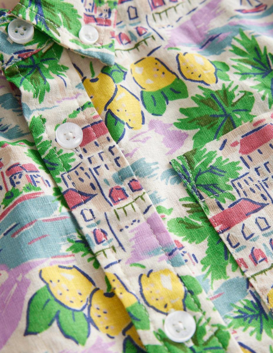 облекло Boden памучно-ленена риза печат на множество сцени бебе LL683488