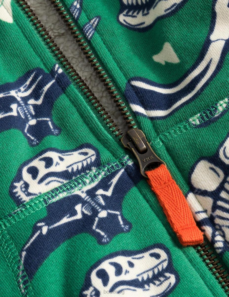 облекло Boden рошава качулка с щампа наситено тревисто зелени кости на дино бебе LL683411