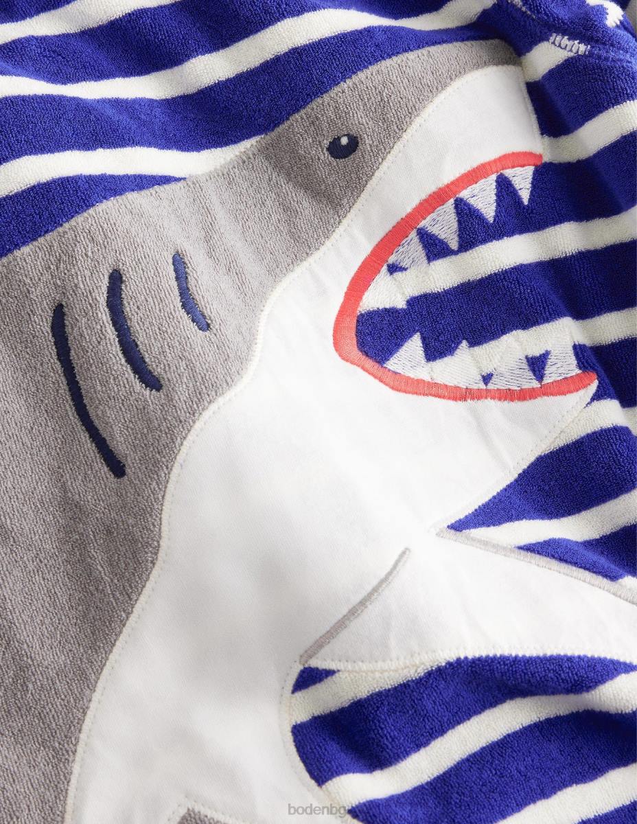 облекло Boden апликация за хавлиени кърпи синя акула бебе LL683431