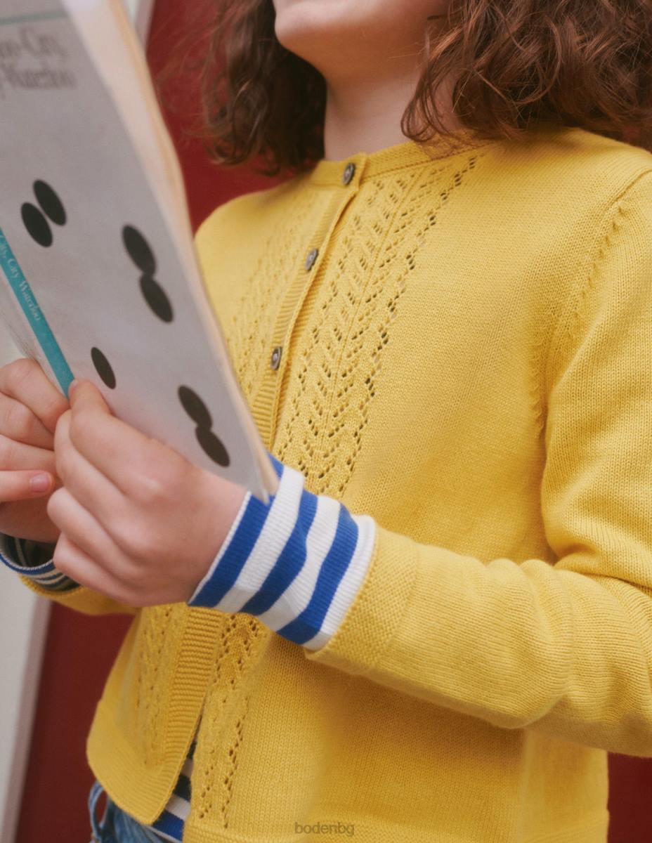 облекло Boden памучна жилетка Pointelle пикантна горчица жълта бебе LL68540